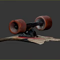 Colorful Painted Skateboard Deck With Red Wheels And Metal Trucks