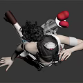 Game Movie Character Wearing White Nurse Outfit with Red Accents Black Hair Holding Red Heart