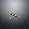 Spaceship Flying In Starry Space With Colorful Green Yellow Pink White Trails