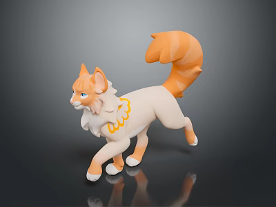 Cartoon cat with white body orange tail orange ears blue eyes and yellow collar 3d model