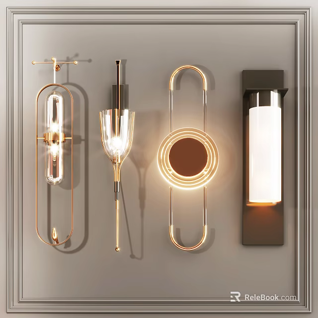 Modern Stylish Wall Lamps With Metal Glass Designs And Illuminated Features 3d model 