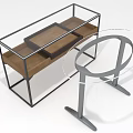 Contemporary Furniture Set With Glass Top Round Table And Metal Frame Wooden Shelf