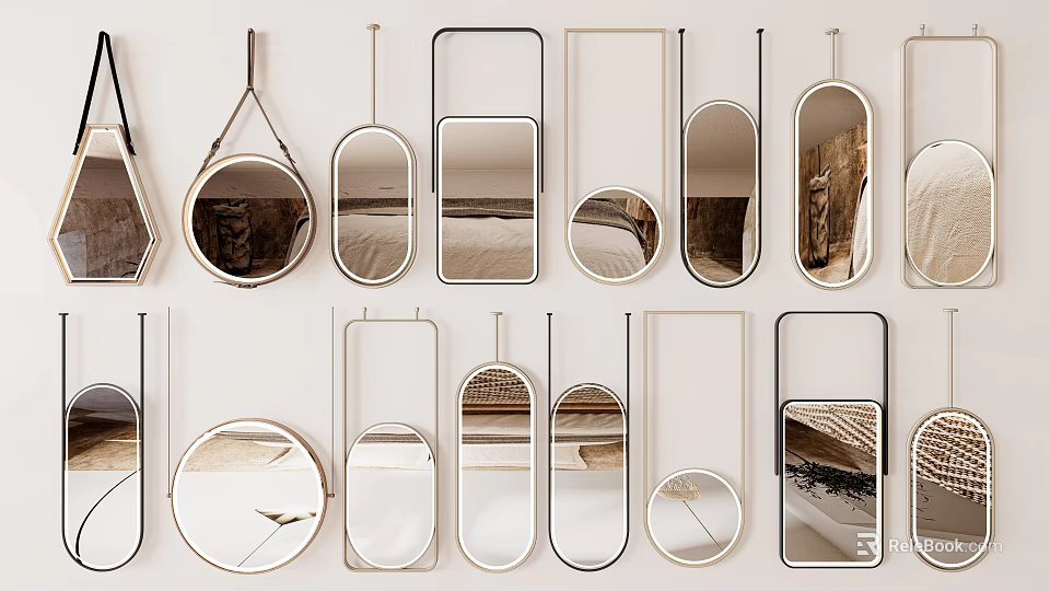 Modern Hanging Mirrors With Various Shapes And Stylish Designs For Wall Decor 3d model 