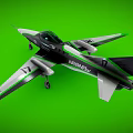 Sleek Modern Passenger Jet With Silver Gray Body Green Accent Lines And Transparent Cockpit Design