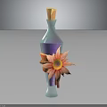 Decorative Blue Bottle With Wooden Cork And Orange Pink Flower Decoration