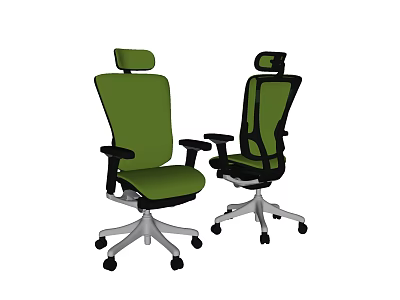Modern Green Mesh Office Chair With Headrest Armrests And Swivel Wheels 3d model