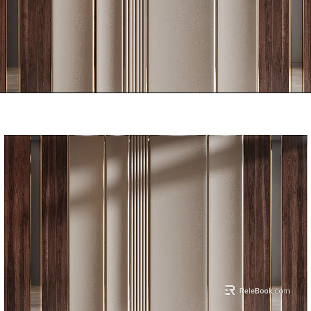 Elegant Modern Background Wall With Wooden Panels And Metal Strips Texture 3d model 