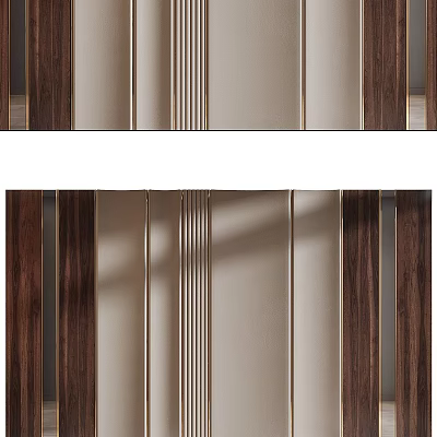 Elegant Modern Background Wall With Wooden Panels And Metal Strips Texture 3d model