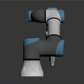 Industrial Robotic Arm With Blue Joints Grabbing Screw And Mechanical Parts