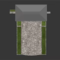Modern Entrance Gate With Stone Steps Grass Flanks Stone Walls And Gray Canopy
