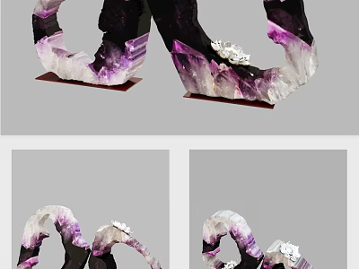 Elegant Decorative Ornament Set Featuring Amethyst Crystal Curved Design With Wooden Base 3d model