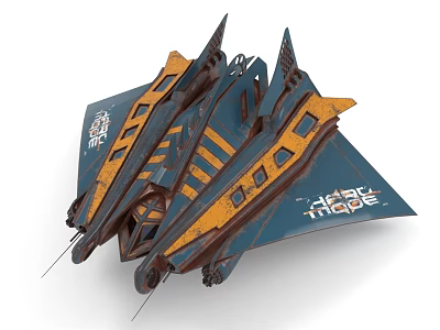 Futuristic Spaceship Model With Blue Orange Colors And Rusty Texture 3d model
