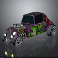 Purple Custom Car With Cartoon Patterns Green Dinosaur Pink Mushroom And Turbocharger