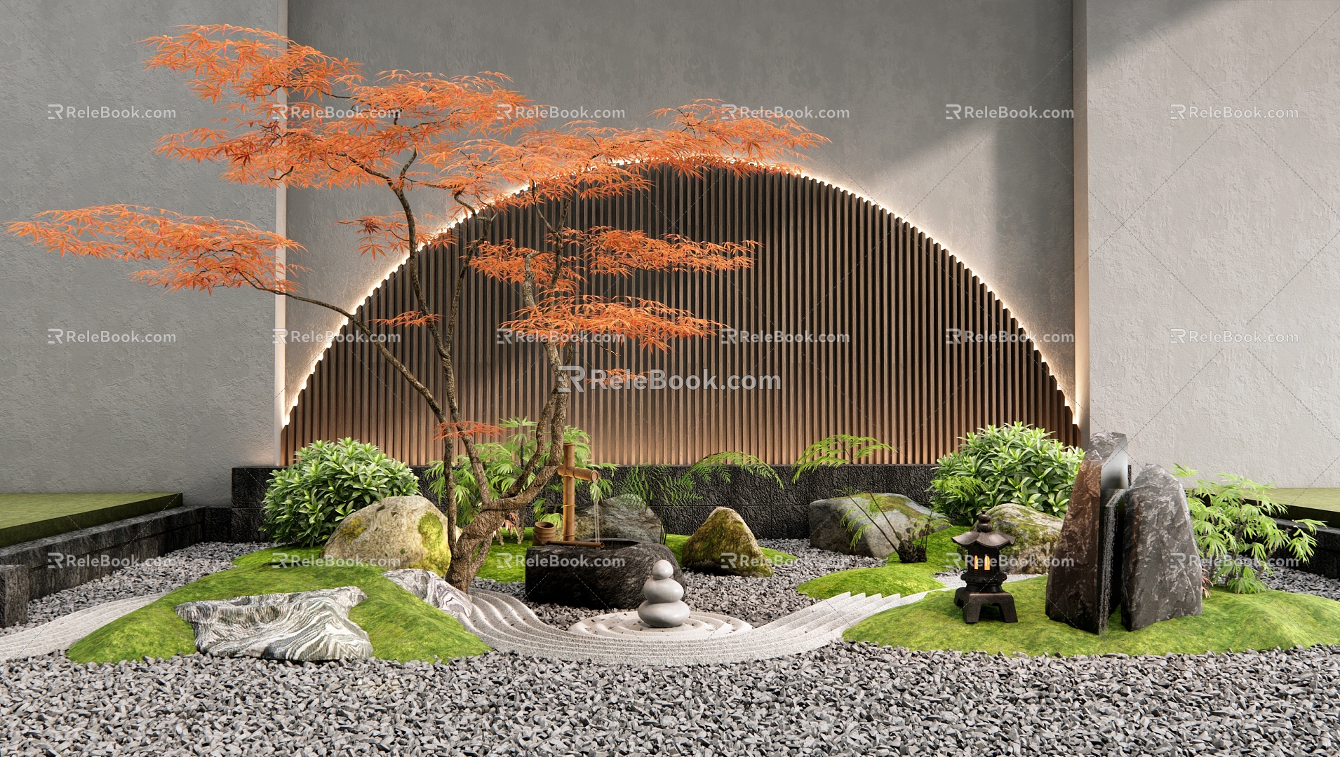 New Chinese Courtyard Micro Landscape Zen Landscape Landscaping Stone Landscape Maple Plant Landscape 3d model