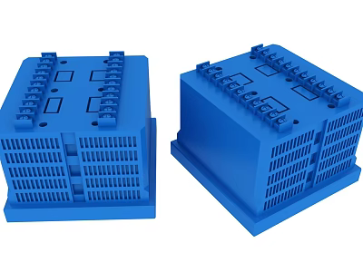 Blue Industrial Equipment Enclosure With Grid Design And Connector Ports 3d model