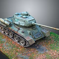 Weathered Green Military Tank Model Placed on Grass with Fallen Leaves