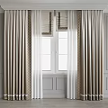 Elegant Double Layer Curtains With White Sheer And Beige Patterned Design For Home Window 3d model