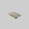 Modern Abstract Square Rug With Gold White Gray Blue Distressed Artistic Design