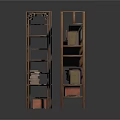Traditional Chinese Wooden Bookshelf With Multiple Shelves And Decorative Items