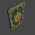 Ornate Green Stone Plaque With Yellow Vines And Orange Spiral Center