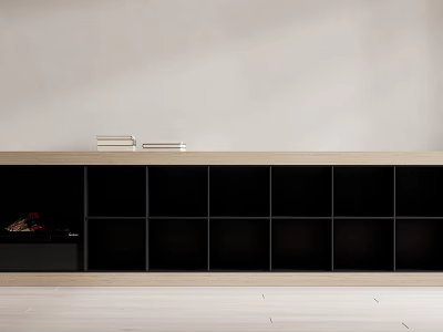 Modern Wooden Bookcase With Black Compartments And Books On Top Shelf 3d model
