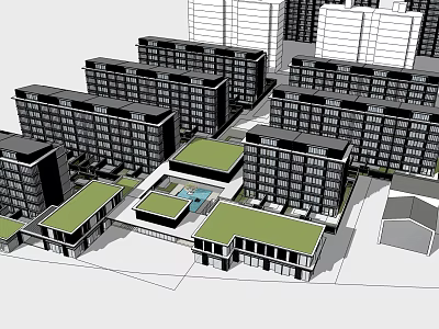 Modern Urban Residential Complex Design With Multiple Buildings Green Roofs And Central Courtyard 3d model
