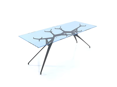Modern Glass Top Desk With Black Metal Branch Inspired Legs Design 3d model