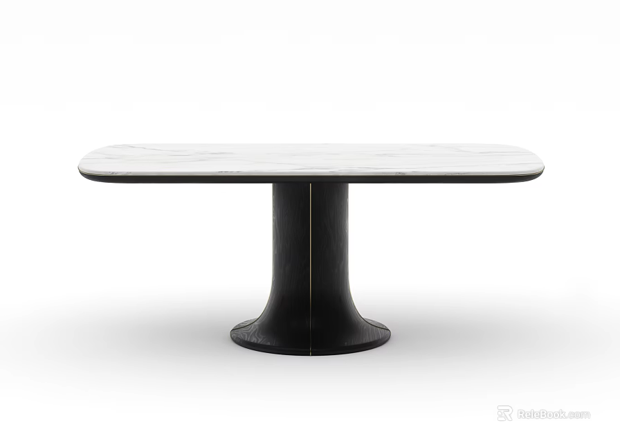 Modern Oval Dining Table With White Marble Top And Black Pedestal Base 3d model 