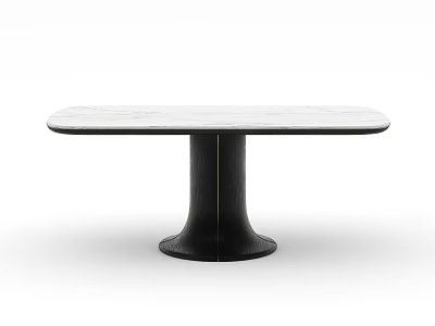 Modern Oval Dining Table With White Marble Top And Black Pedestal Base 3d model