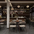 Elegant Restaurant Interior With Wooden Ceiling Lantern Pendant Lights And Long Dining Tables