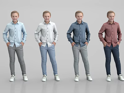 Men Standing in Different Colored Shirts and Pants with White Shoes 3d model