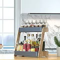 Wooden Double Layer Kitchen Storage Rack With Spice Bottles And Condiment Containers 3d model