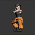 Game Movie Character Female Black Tank Top Orange Pants Sunglasses Martial Arts Stance 3D Render