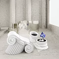 White Column Inspired Leisure Chair With Side Table And Blue Flowers In Modern Minimalist Space