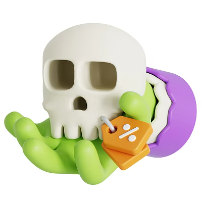 Cute Decorative Ornament Set With Skull Green Hand Purple Eggshell And Orange Percentage Tag 3d model