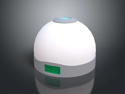 Modern Digital Clock With White Dome Green Display And Blue Top Light 3d model