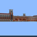 Red And White School Building With Towers Arched Entrances And Classical Exterior