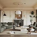 Warm Vintage French Living Room Interior With Velvet Sofas Marble Coffee Table And Classic Fireplace