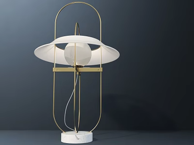 Modern Table Lamp With Golden Metal Frame White Lampshade And Marble Base 3d model