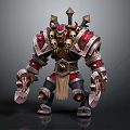 Horned Fantasy Warrior Character In Red Silver Armor With Skull Decorations And Dual Weapons