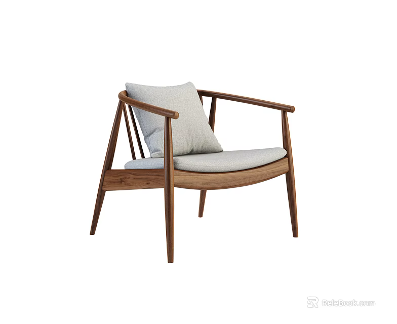Modern Wooden Armchair With Light Cushion Comfortable Backrest Curved Armrests And Simple Design 3d model 