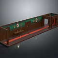 Classic Elevator Hallway with Wooden Panels Green Walls Red Carpet and Decorative Plates