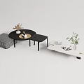 Modern Coffee Tables With Round Rectangular Designs Stools Plants Vase And Books 3d model
