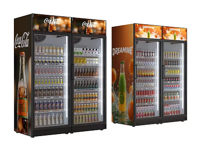 Beverage Display Refrigerators Stocked with Coca Cola and Dreamline Brand Beverages 3d model