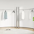 Modern Stainless Steel Clothes Hanger With Hanging Shirts In Bedroom White Wall Round Carpet