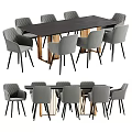 Elegant Modern Dark Dining Table With Gray Upholstered Chairs And Metal Legs