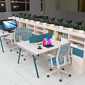 Modern Office Interior With Multiple Office Desks Ergonomic Chairs Computers And Potted Plants 3d model