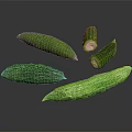Fresh Green Cucumbers Whole And Sliced On Black Surface With Reflection 3d model