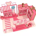 Pink Themed Sweet Shop With Counter Gift Boxes Bear Ears And Heart Stripes
