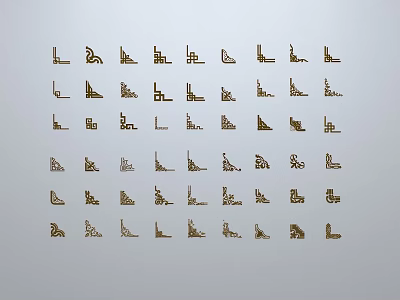 Golden Sculpture Carvings With Various Abstract And Figurative Designs In Grid Arrangement 3d model